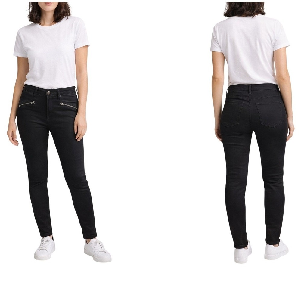 Ann Taylor Super Skinny Curvy Fit Pants Womens 8 Black Coated Edgy Chic
